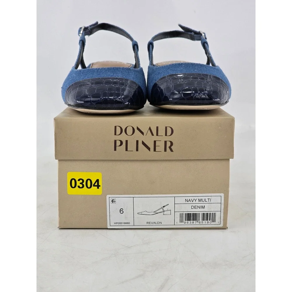 Donald Pliner Revaldn Slingback Heels Womens 6 Navy Multi Denim - New
